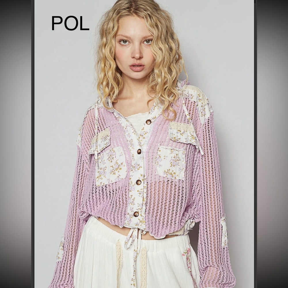 POL Women's Lavender Button-Up Top